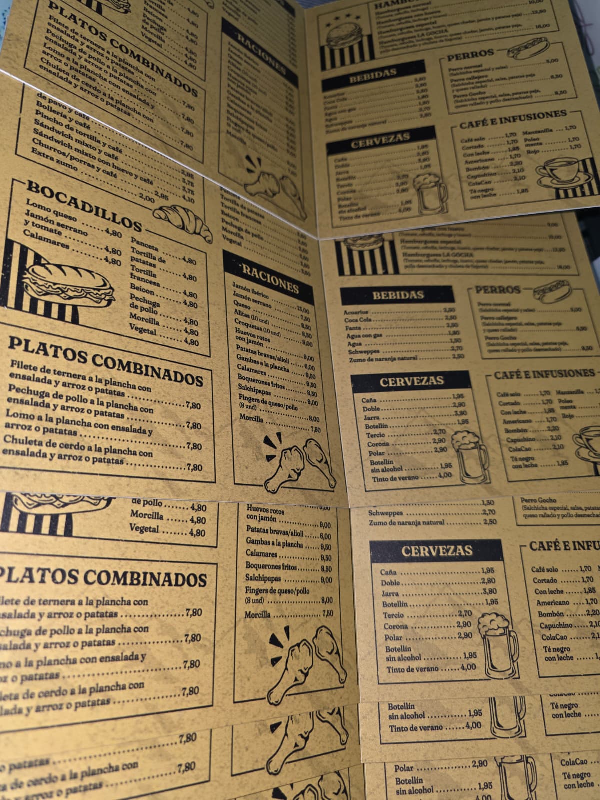 Cartas de menú estilo vintage con ilustraciones para restaurante