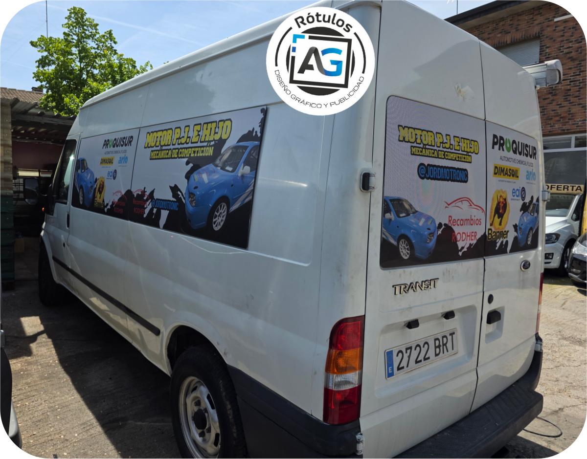 Rotulación de furgoneta Motor PJ e Hijo mecánica de competición