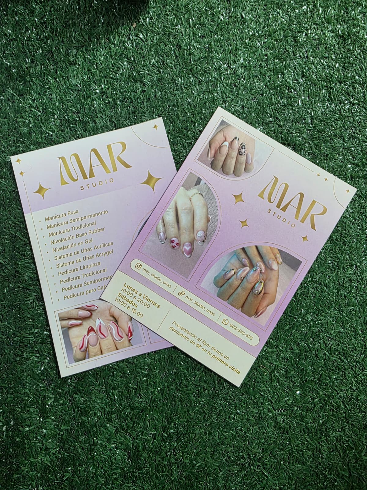 Flyers impresos Mar Studio salón de manicura y pedicura