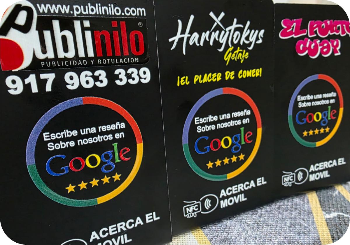 Tarjetas NFC Google Reviews Publinilo Harrytokys y El Punto Guay