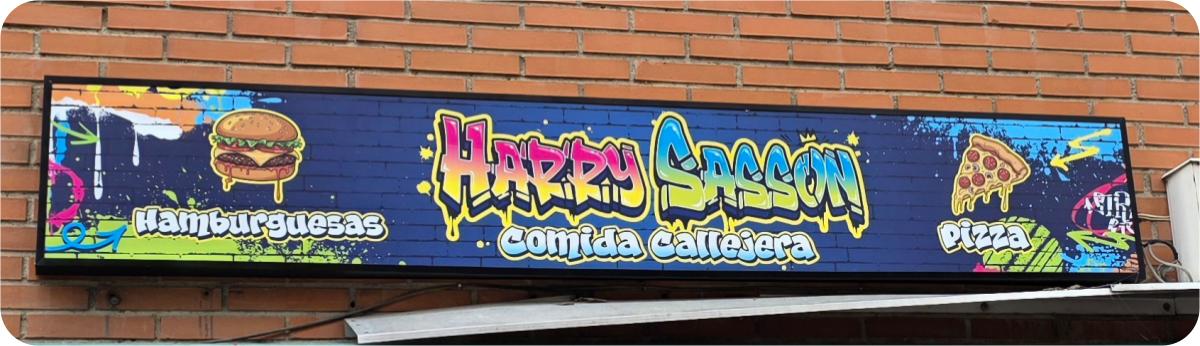 Rótulo luminoso estilo graffiti Harry Sasson comida callejera