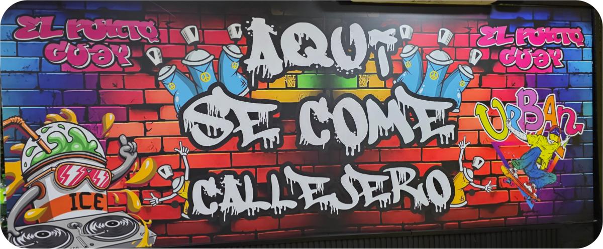 Vinilo mural graffiti Aquí Se Come Callejero para El Punto Guay